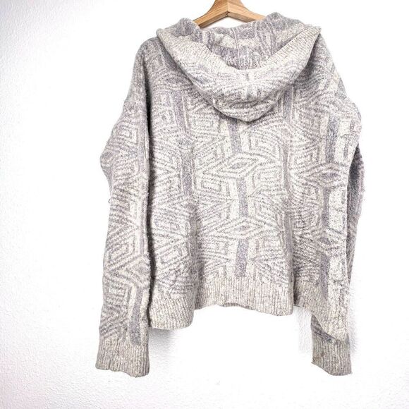 Free People Wool Blend V-neck Sweater womens Size Large Gray White Hooded - Picture 7 of 10